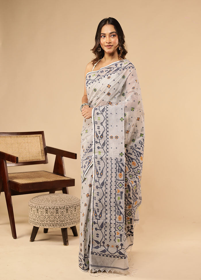 Grey Jamdani Cotton Saree Withoutout Blouse Piece