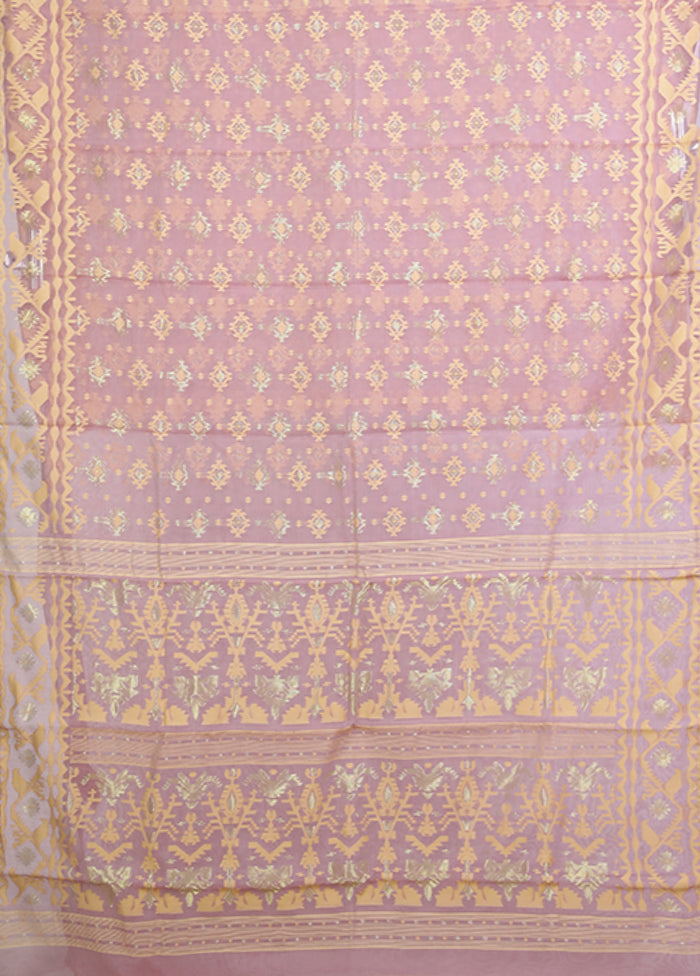 Pink Jamdani Cotton Saree Without Blouse Piece