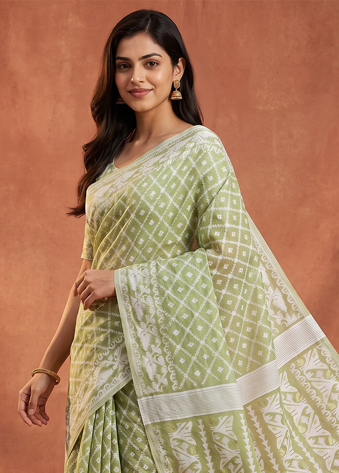 Green Jamdani Cotton Saree Without Blouse Piece
