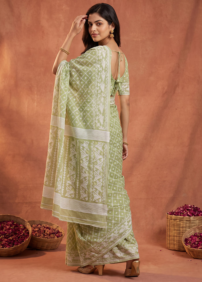 Green Jamdani Cotton Saree Without Blouse Piece