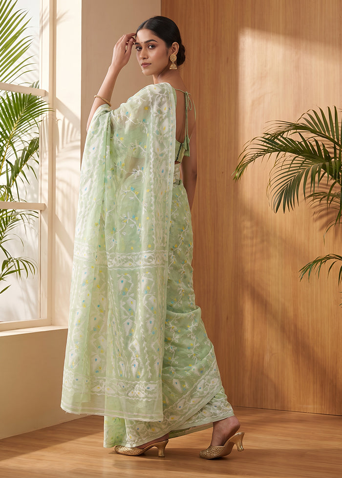 Green Jamdani Cotton Saree Without Blouse Piece