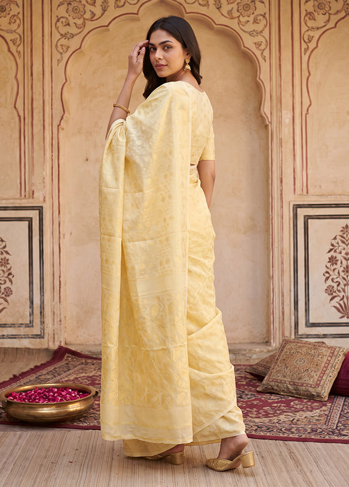 Cream Jamdani Cotton Saree Without Blouse Piece