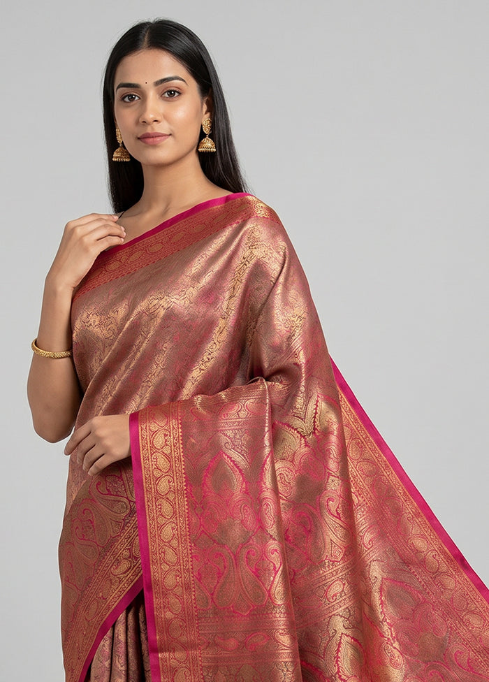 Cream Handloom Jamewar Pure Silk Saree With Blouse Piece