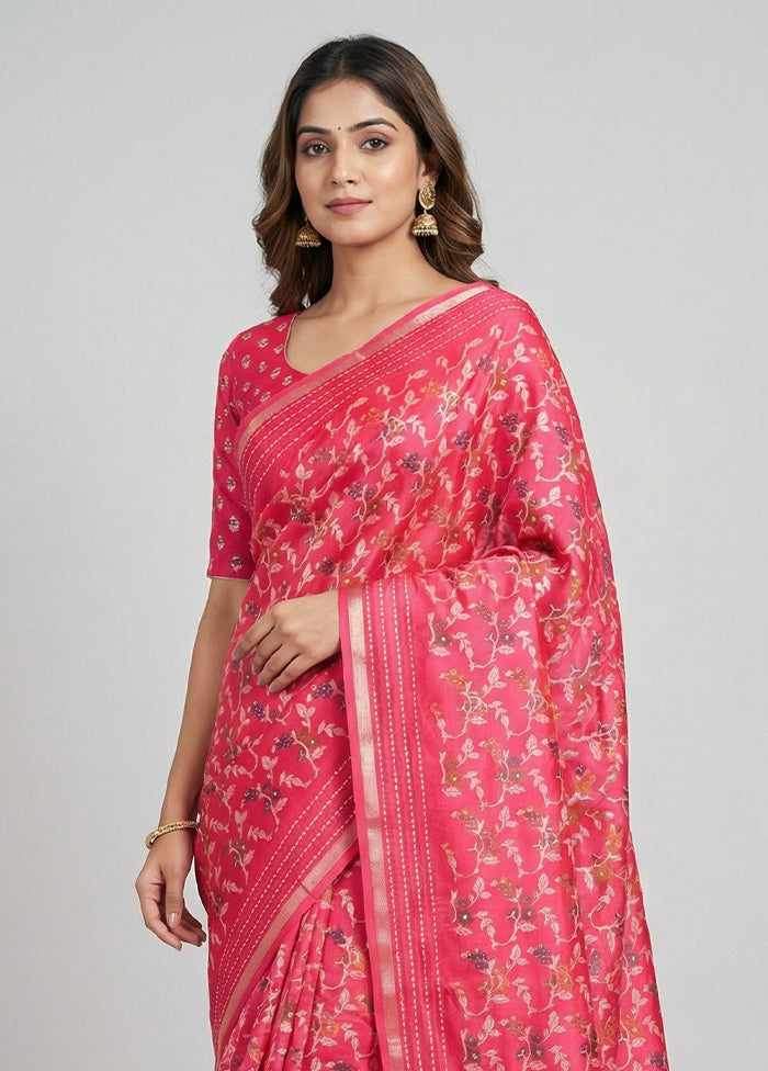 Pink Dupion Silk Saree With Blouse Piece