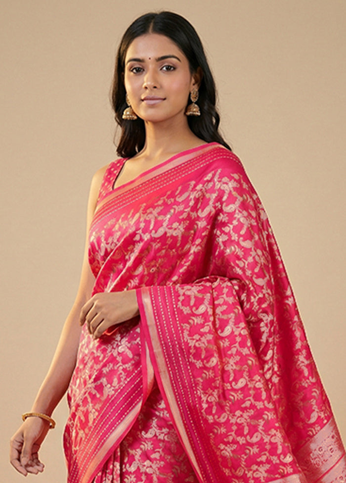 Pink Dupion Silk Saree With Blouse Piece