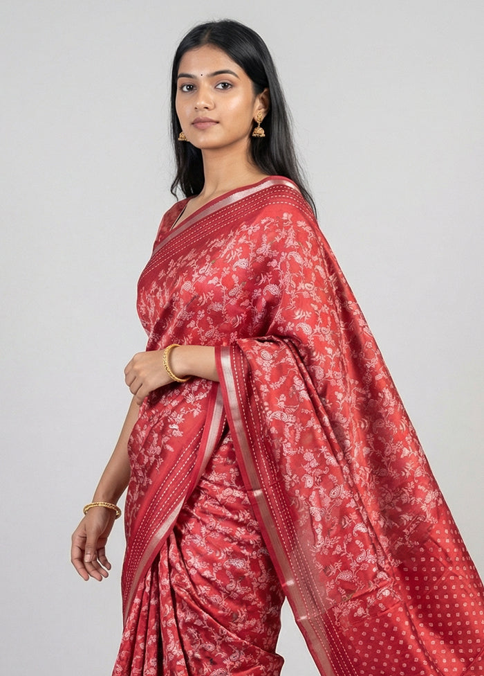 Maroon Dupion Silk Saree With Blouse Piece