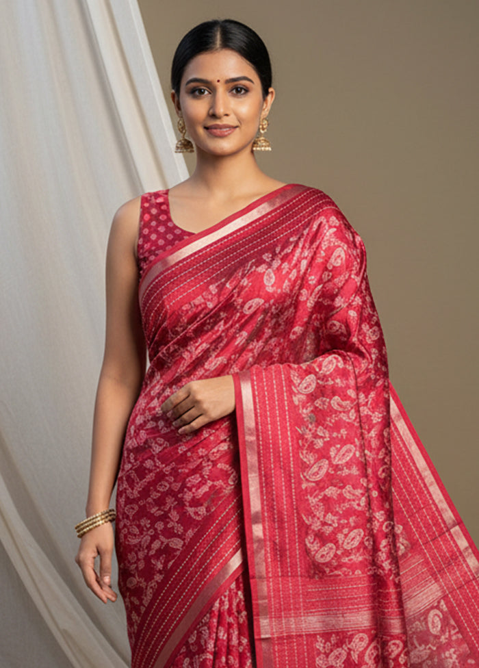 Maroon Dupion Silk Saree With Blouse Piece