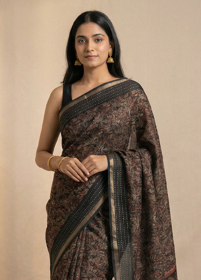 Black Dupion Silk Saree With Blouse Piece