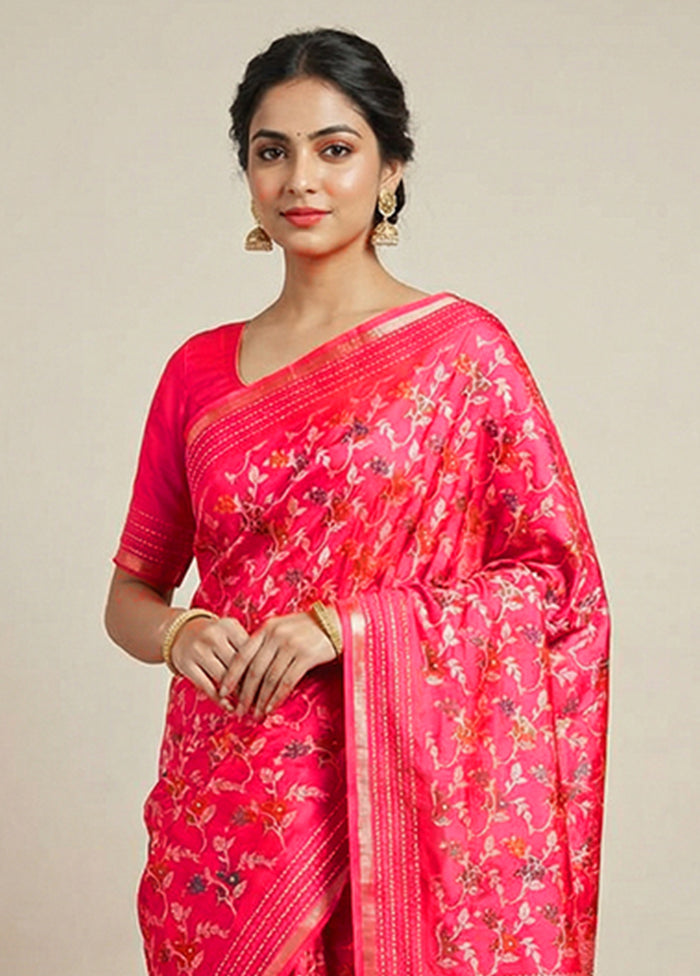 Pink Dupion Silk Saree With Blouse Piece