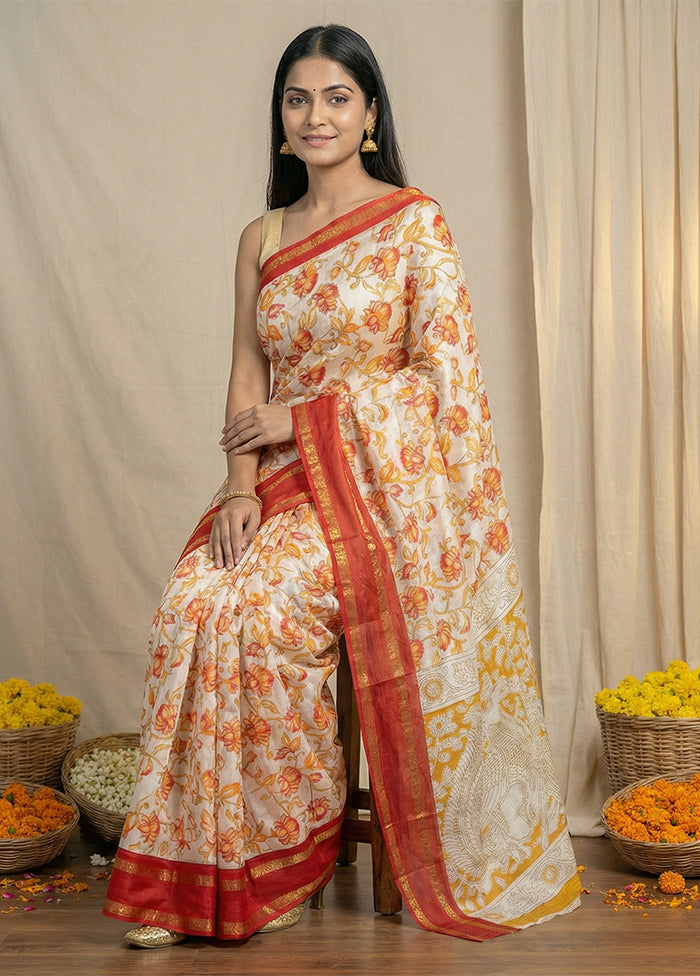 White Cotton Saree With Blouse Piece