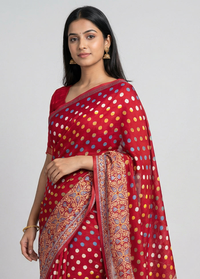 Pink Printed Silk Saree Without Blouse Piece