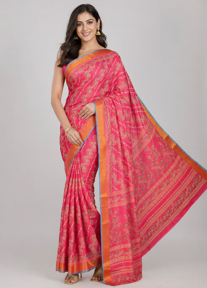 Pink Cotton Saree With Blouse Piece