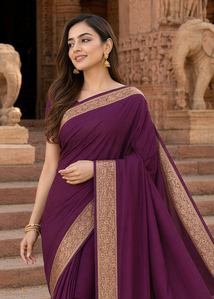 Purple Banarasi Silk Saree With Blouse Piece
