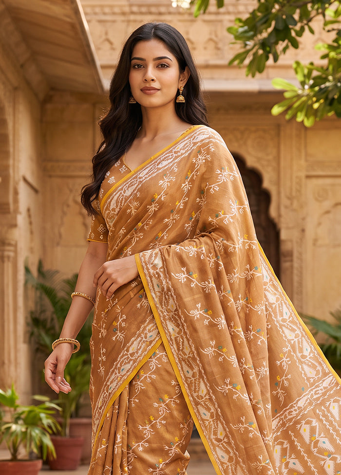 Brown Jamdani Cotton Saree Without Blouse Piece