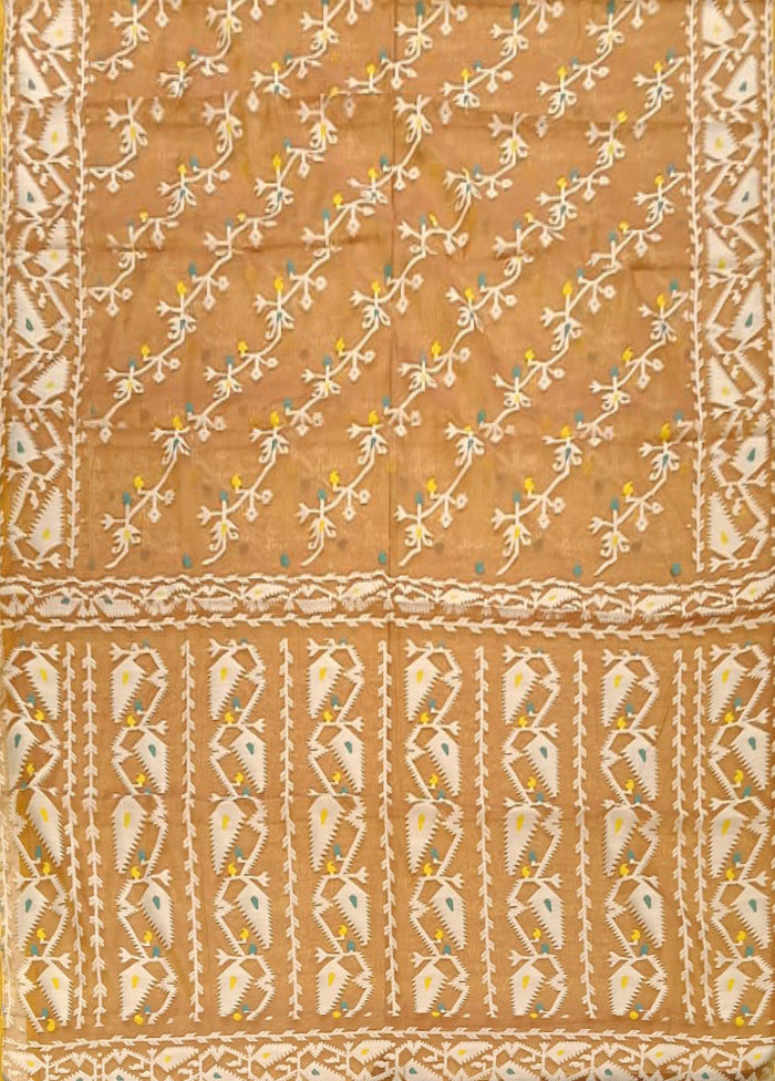 Brown Jamdani Cotton Saree Without Blouse Piece
