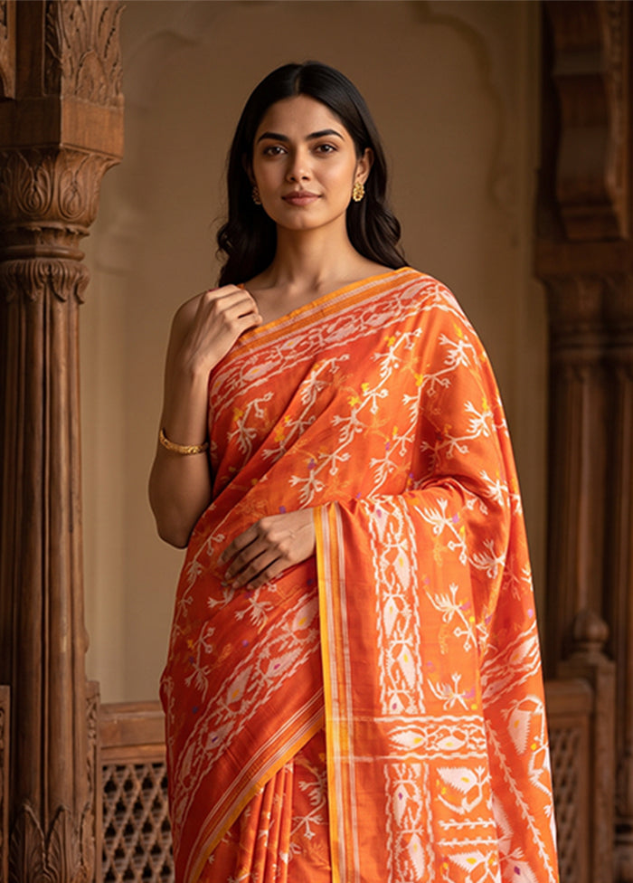 Orange Jamdani Cotton Saree Without Blouse Piece