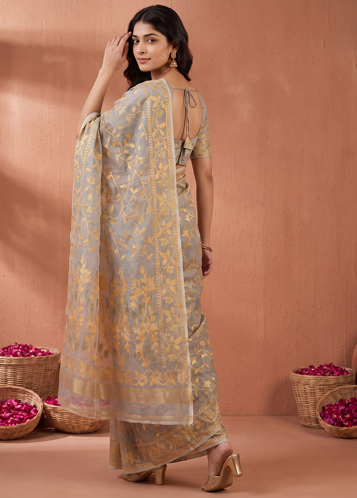 Grey Jamdani Cotton Saree Without Blouse Piece
