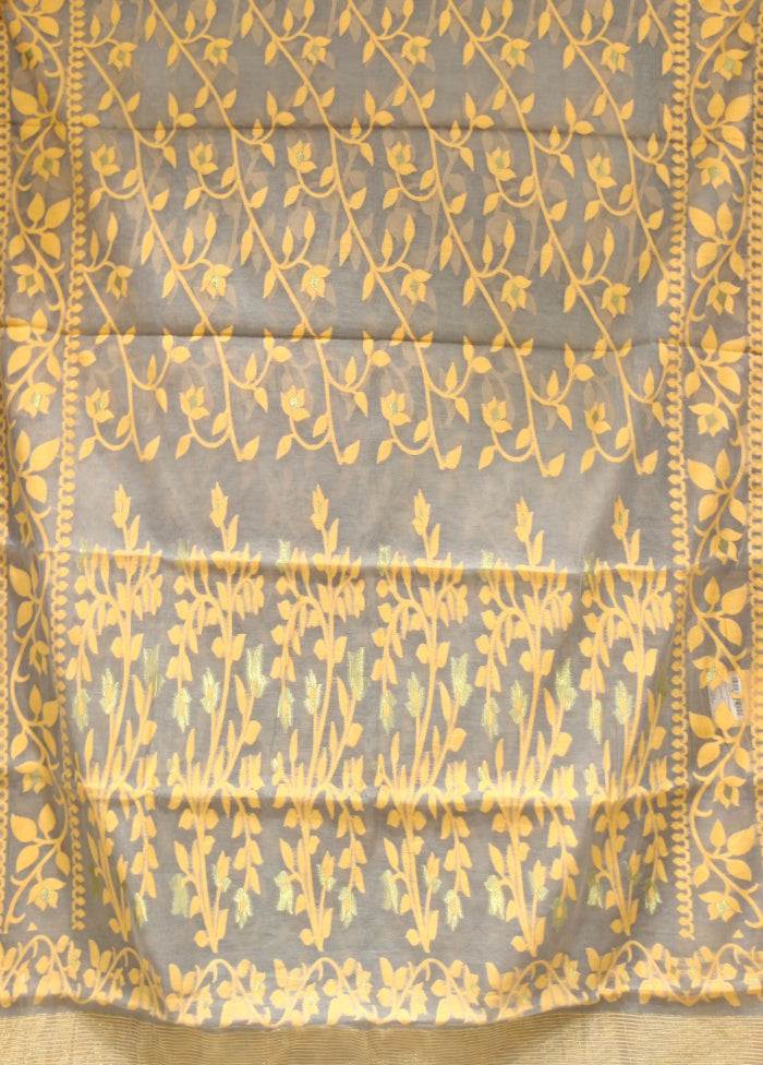 Grey Jamdani Cotton Saree Without Blouse Piece