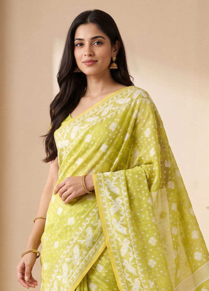 Green Jamdani Cotton Saree Without Blouse Piece