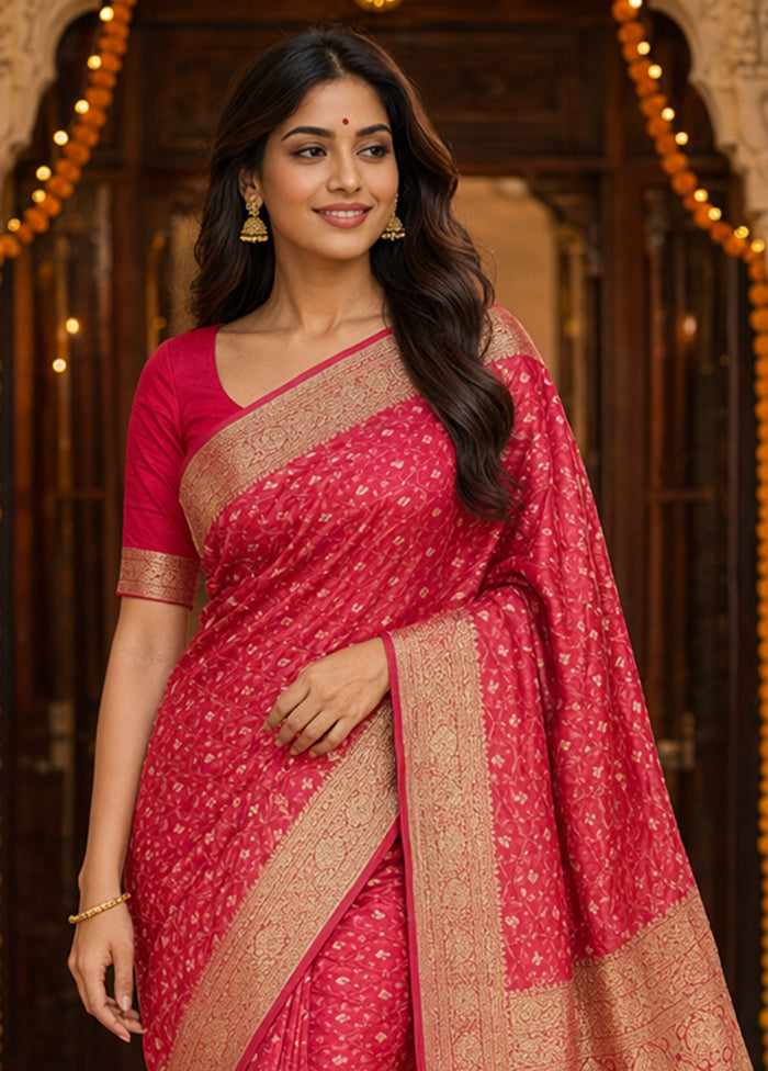 Pink Tanchoi Silk Saree With Blouse Piece
