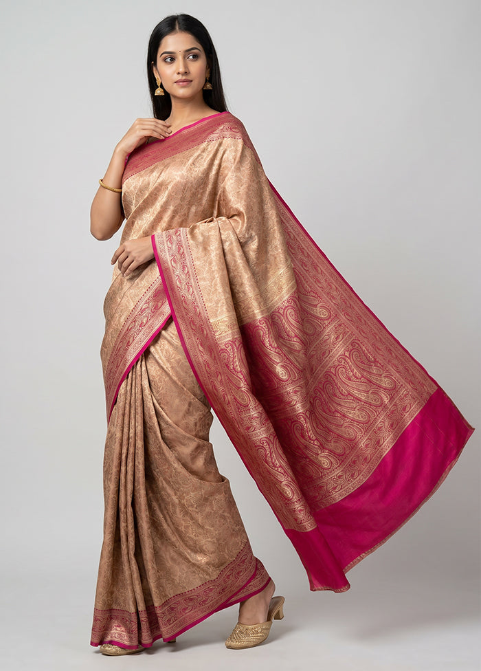 Pink Jamewar Silk Saree With Blouse Piece