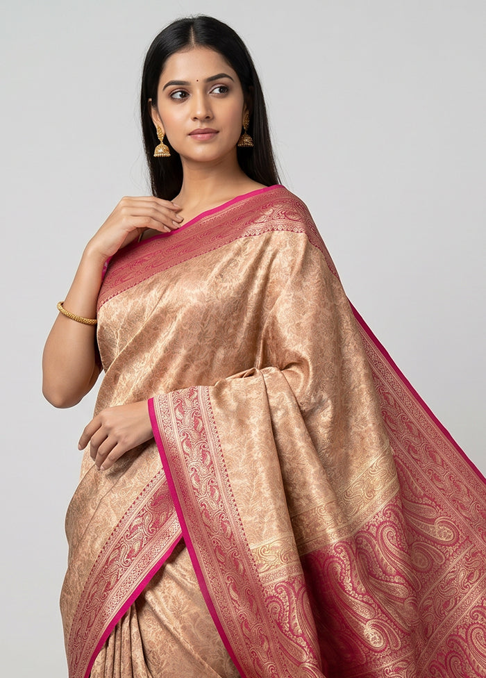 Pink Jamewar Silk Saree With Blouse Piece