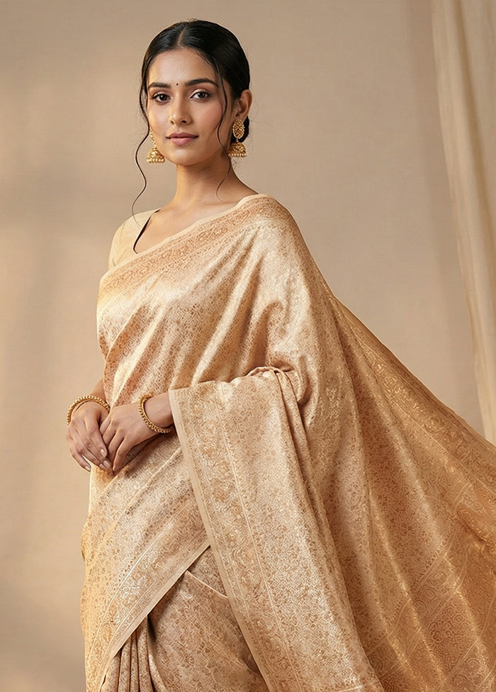 Cream Jamewar Silk Saree With Blouse Piece