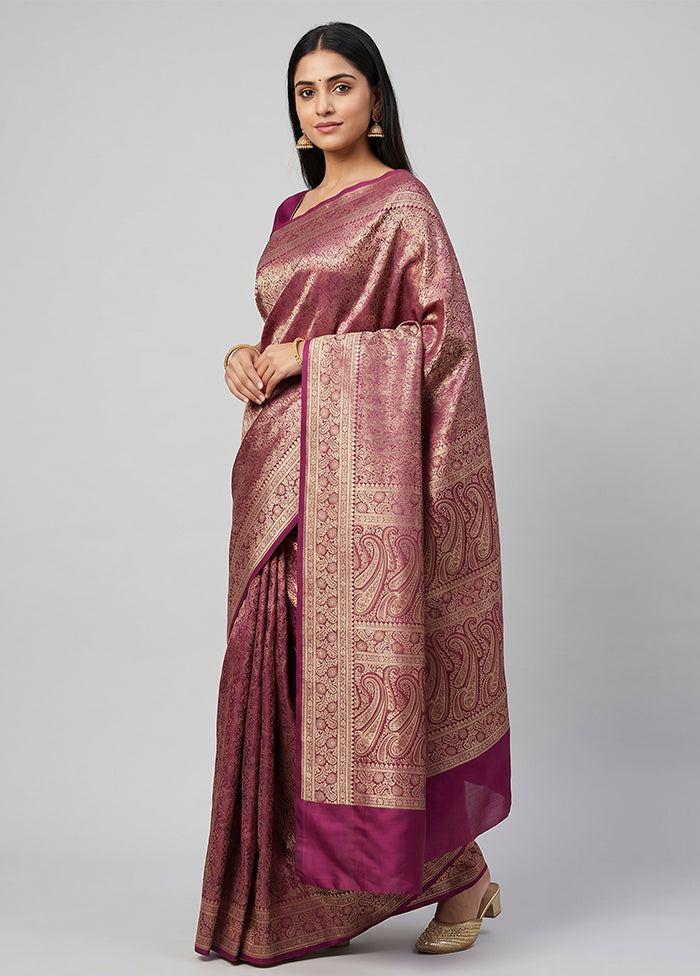 Purple Jamewar Silk Saree With Blouse Piece