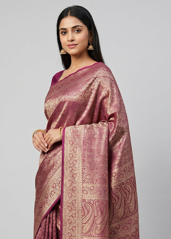 Purple Jamewar Silk Saree With Blouse Piece