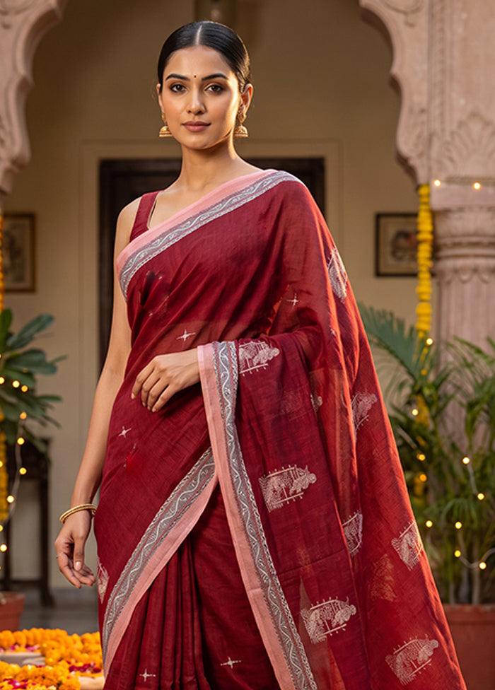 Maroon Matka Silk Saree With Blouse Piece