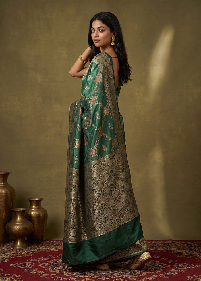 Green Dupion Silk Saree With Blouse Piece