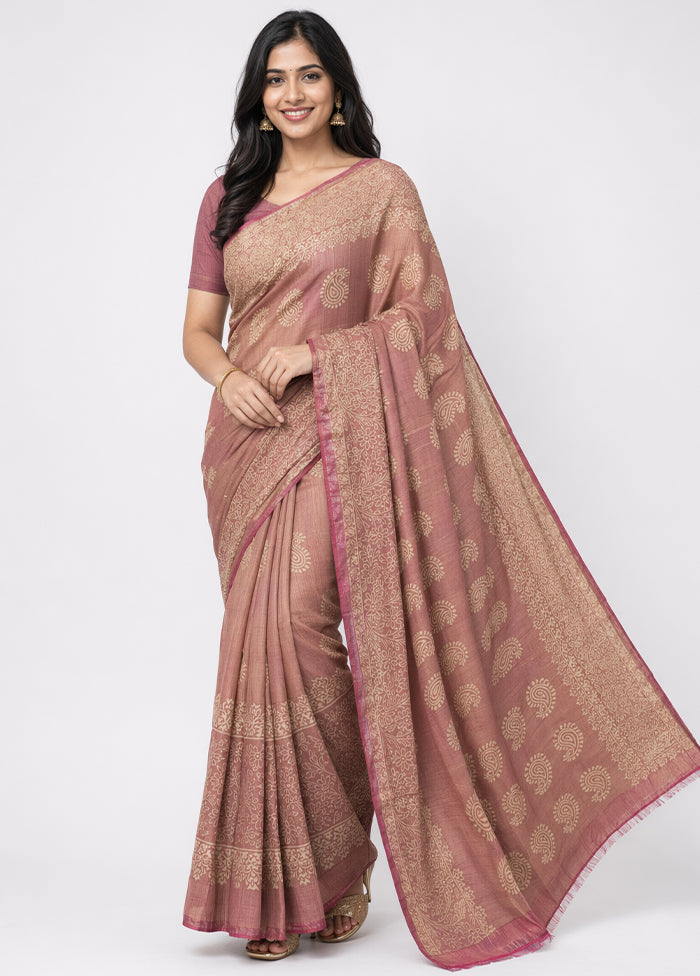Pink Printed Pure Silk Saree Without Blouse Piece