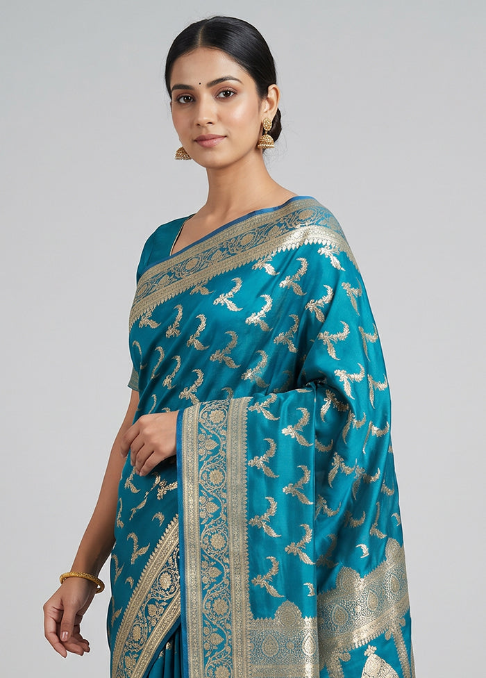 Blue Banarasi Silk Saree With Blouse Piece