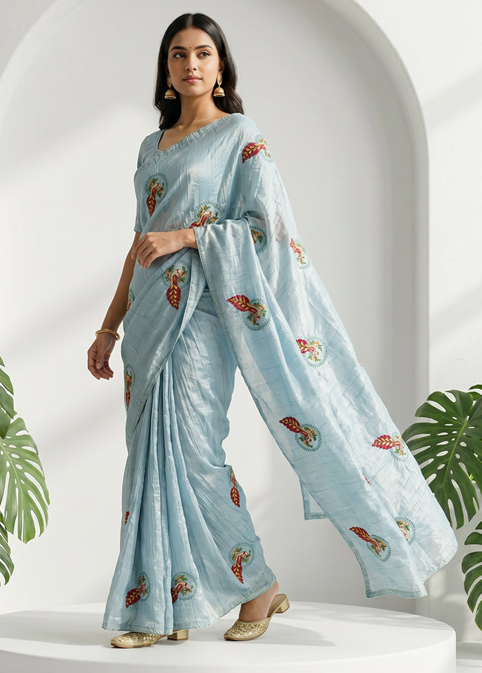 Blue Tissue Silk Saree With Blouse Piece
