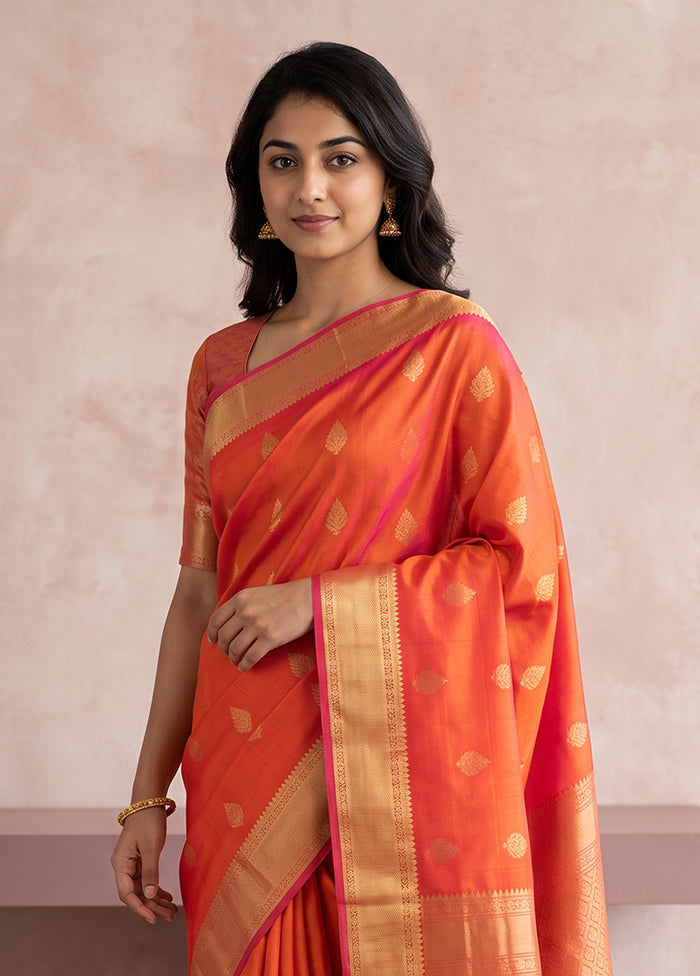 Pink Handloom Kanchipuram Pure Silk Saree With Blouse Piece