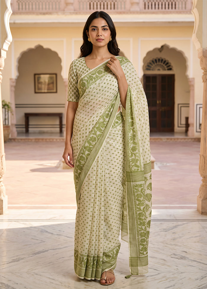 Cream Jamdani Cotton Saree Without Blouse Piece