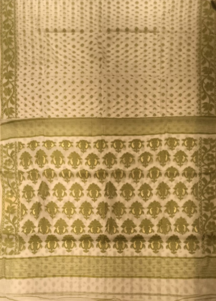 Cream Jamdani Cotton Saree Without Blouse Piece