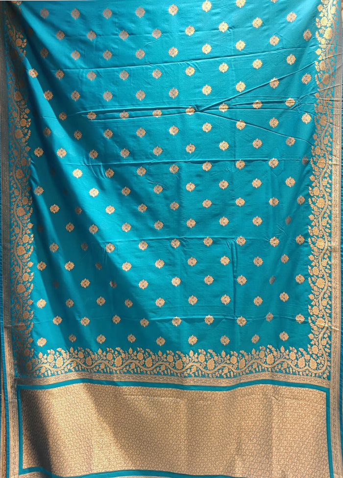 Blue Katan Silk Saree With Blouse Piece