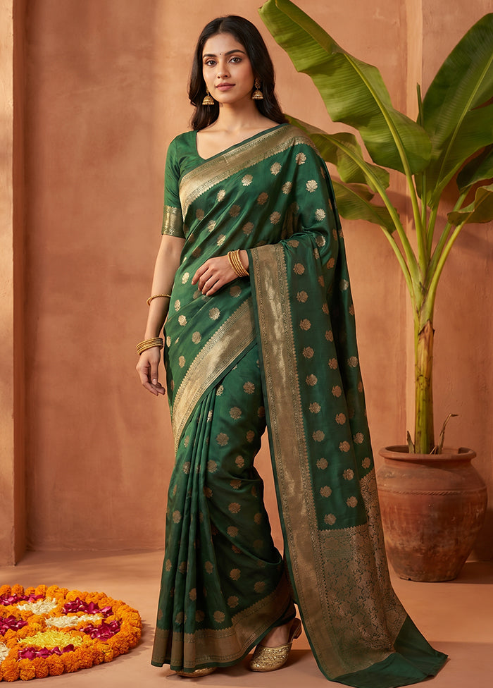 Green Dupion Silk Saree With Blouse Piece