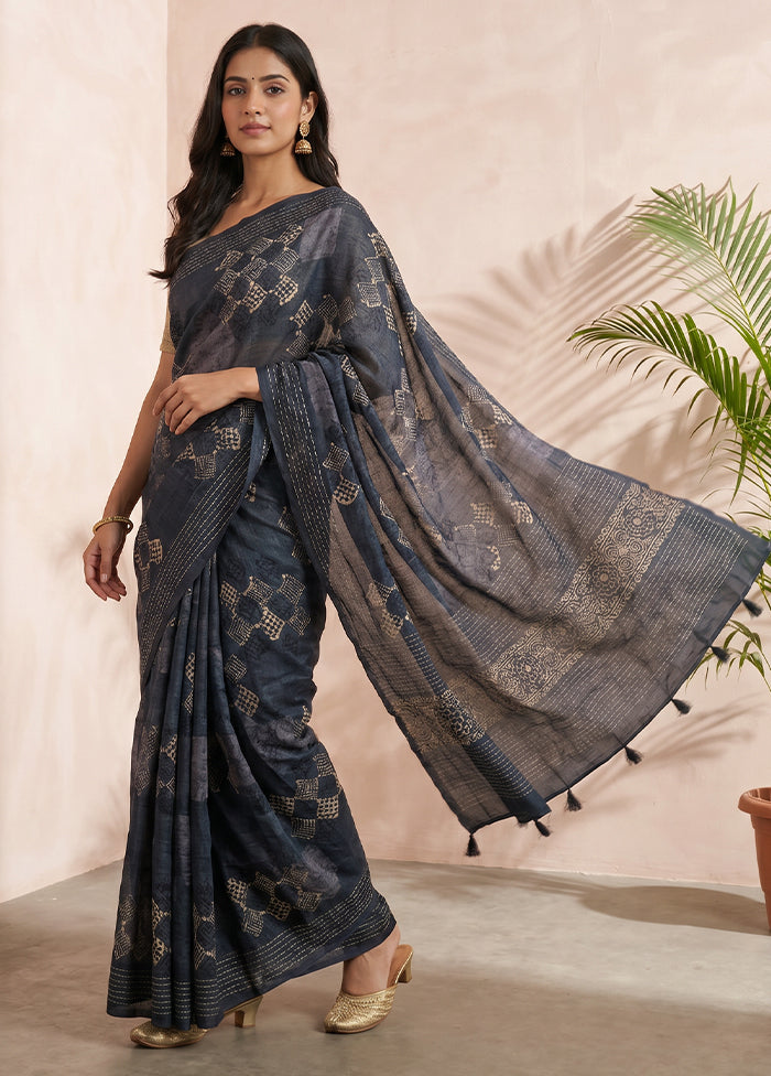 Blue Cotton Saree With Blouse Piece
