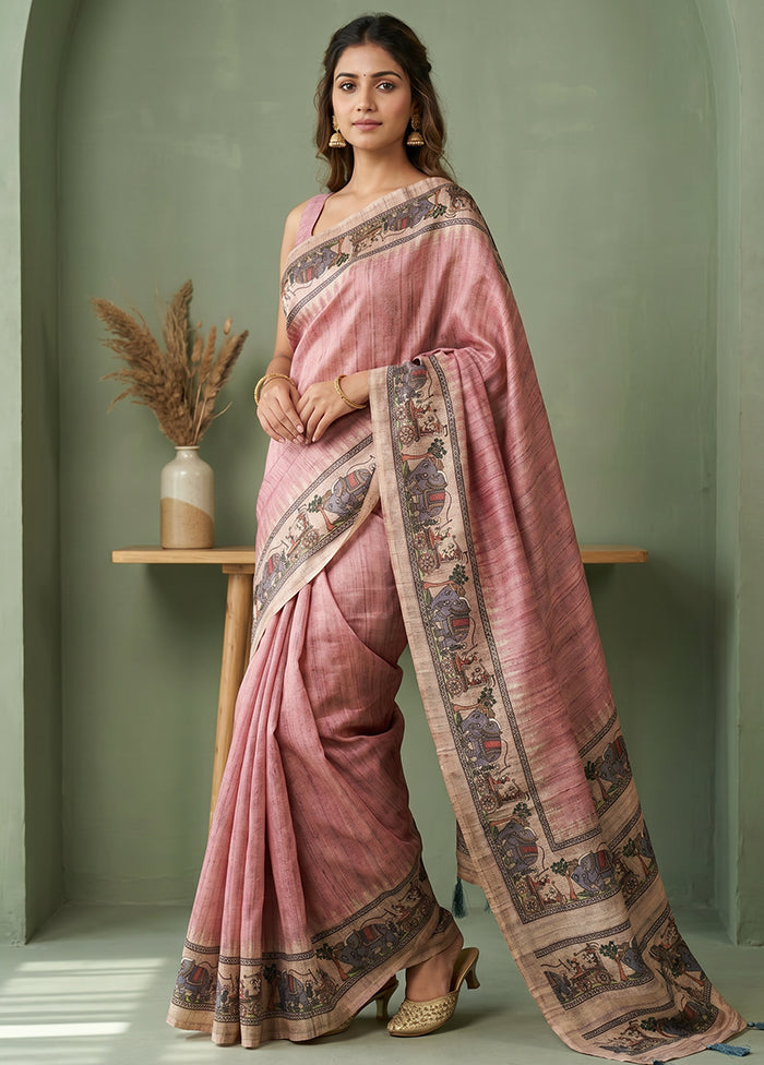 Pink Cotton Saree With Blouse Piece