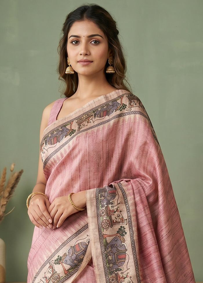 Pink Cotton Saree With Blouse Piece