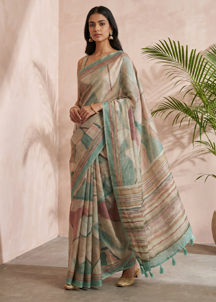 Green Cotton Saree With Blouse Piece