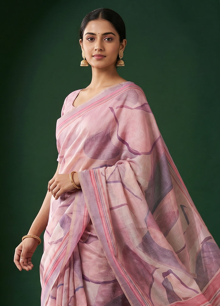 Pink Cotton Saree With Blouse Piece