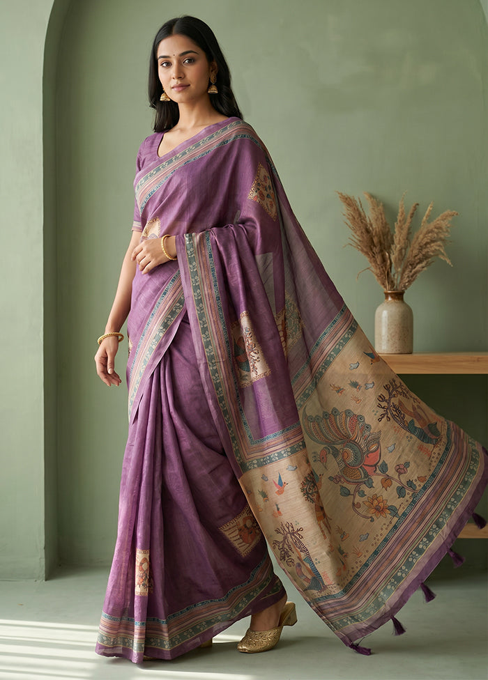Purple Cotton Saree With Blouse Piece