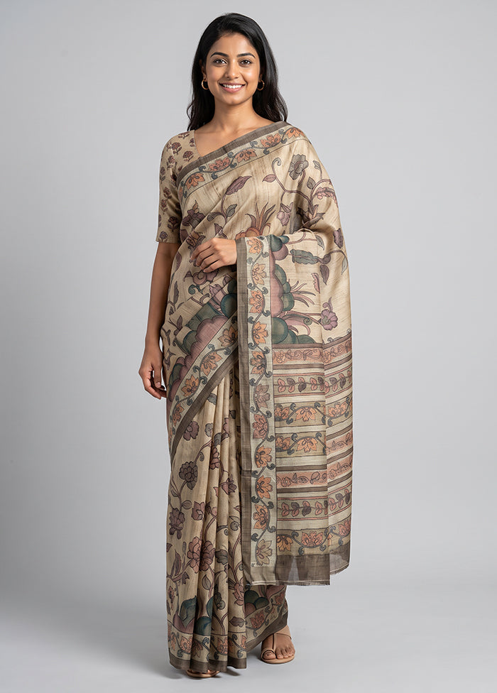 Cream Cotton Saree With Blouse Piece