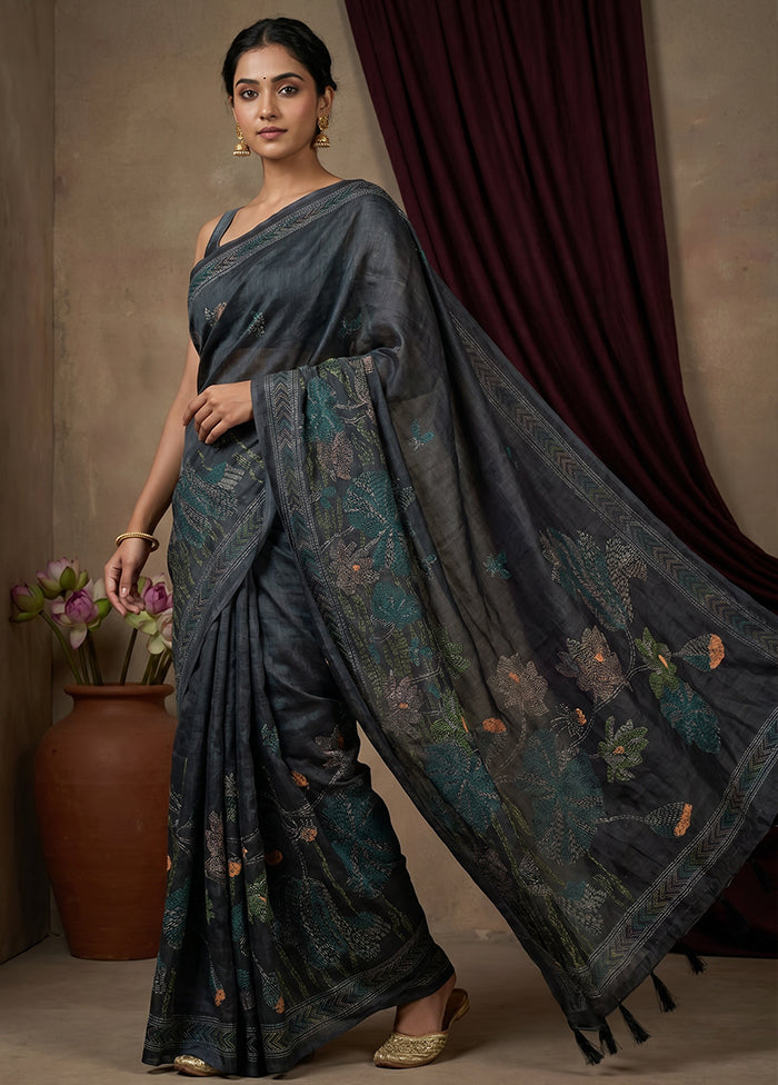 Black Cotton Saree With Blouse Piece