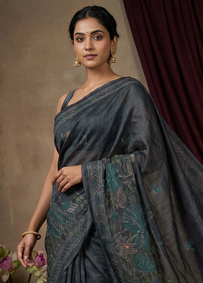 Black Cotton Saree With Blouse Piece
