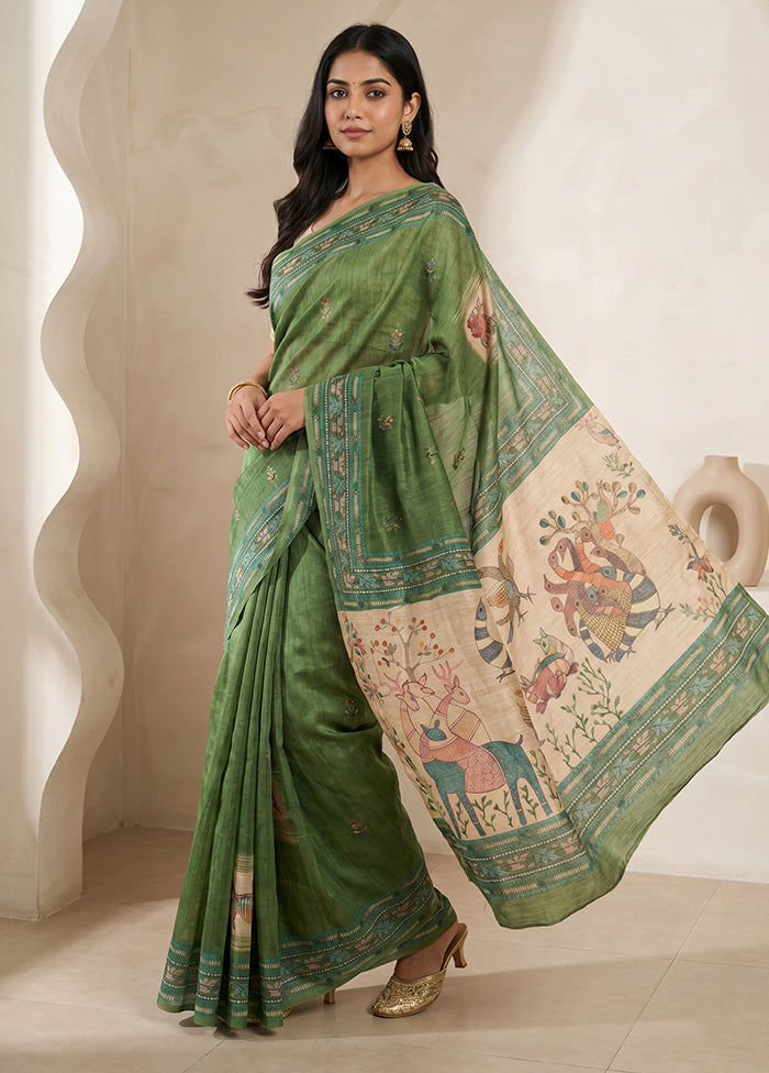 Green Cotton Saree With Blouse Piece