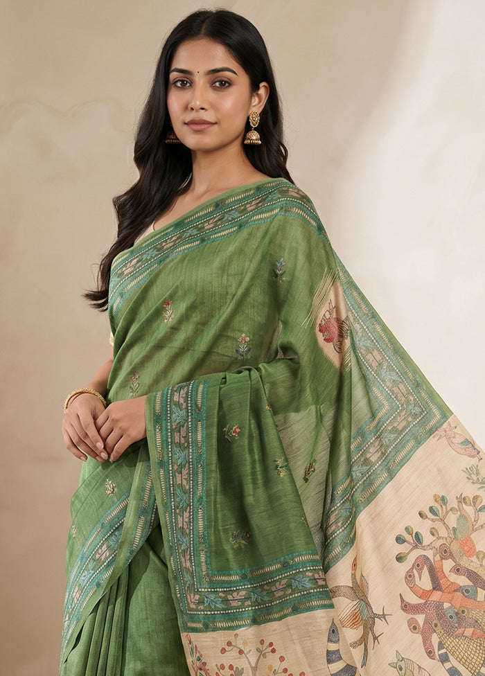 Green Cotton Saree With Blouse Piece
